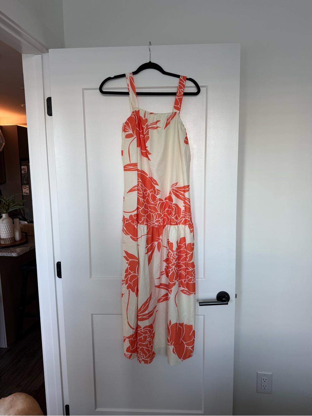 Cream Maxi Dress with Coral Floral Print